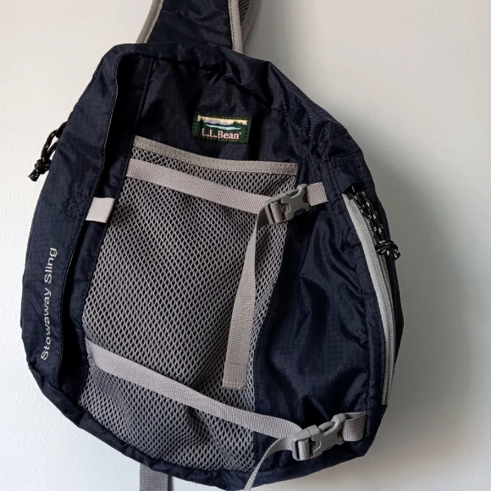 L.L. Bean Navy and Gray Stowaway Sling Backpack